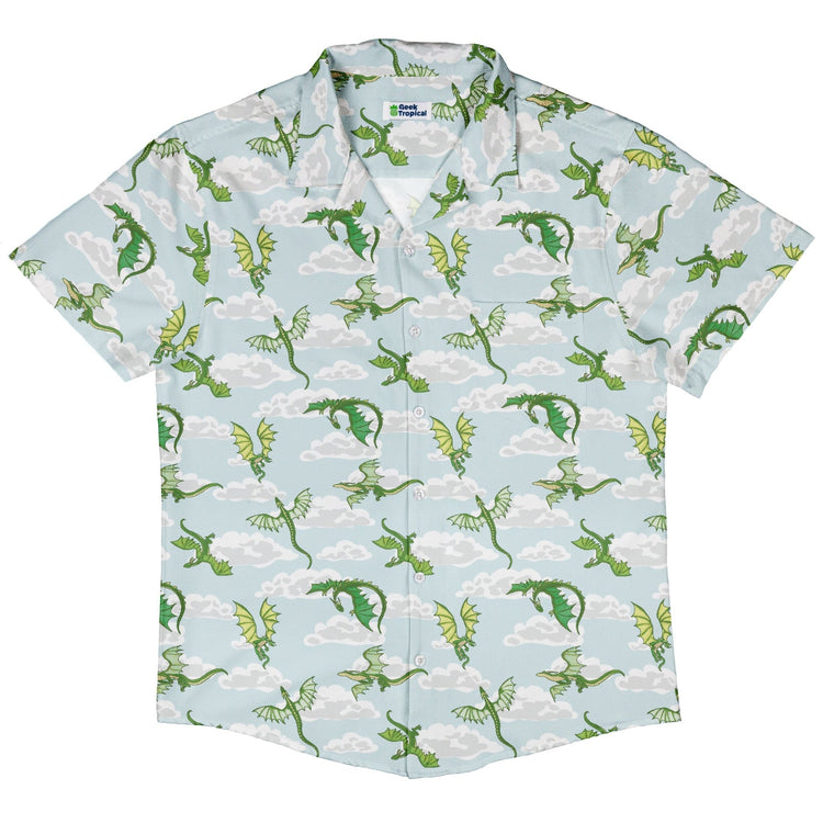 Pixel Dragon Video Game Mist Button Up Shirt Geek Nerd adult sizing Designs by Nathan fantasy prints