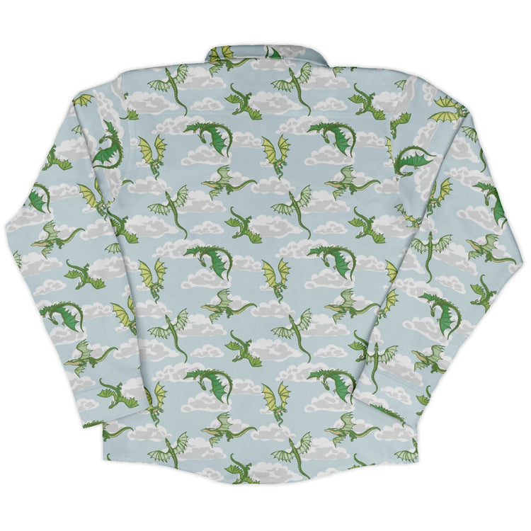 Pixel Dragon Video Game Mist Long Sleeve Button Up Shirt Geek Nerd adult sizing Designs by Nathan fantasy prints