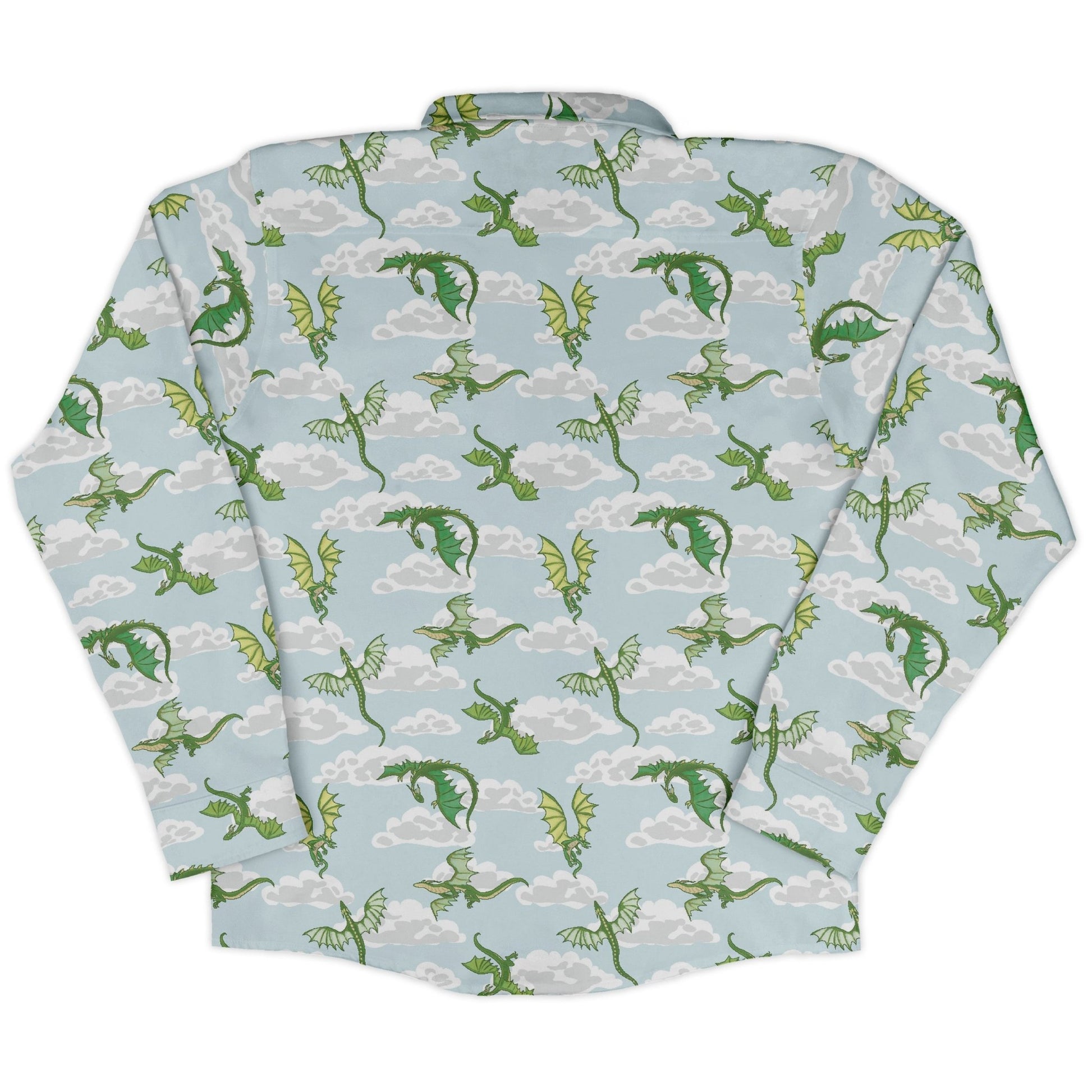 Pixel Dragon Video Game Mist Long Sleeve Button Up Shirt Geek Nerd adult sizing Designs by Nathan fantasy prints