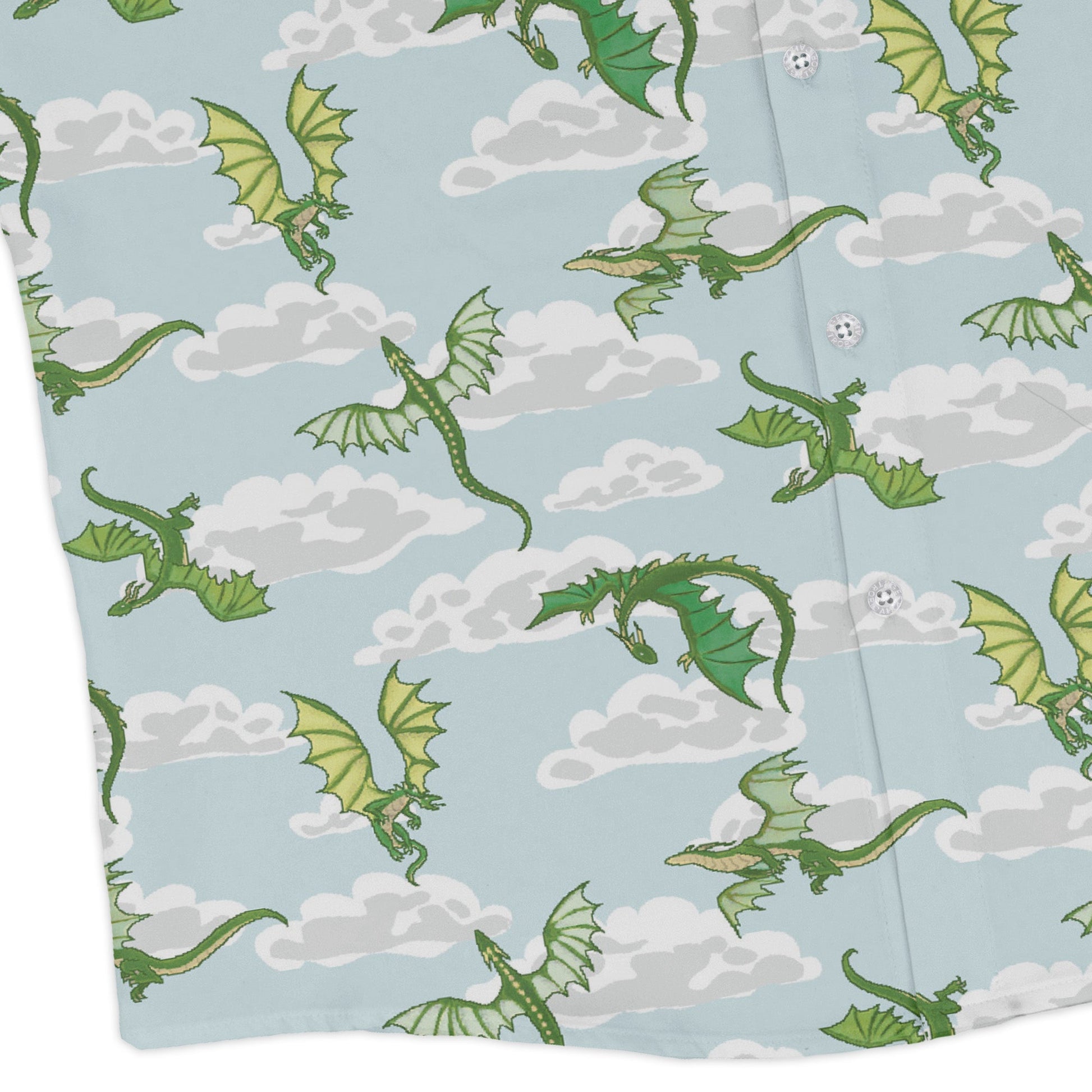 Pixel Dragon Video Game Mist Long Sleeve Button Up Shirt Geek Nerd adult sizing Designs by Nathan fantasy prints