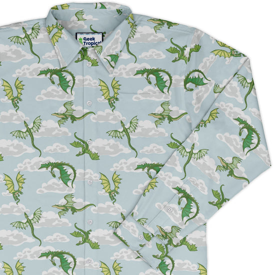Pixel Dragon Video Game Mist Long Sleeve Button Up Shirt 1