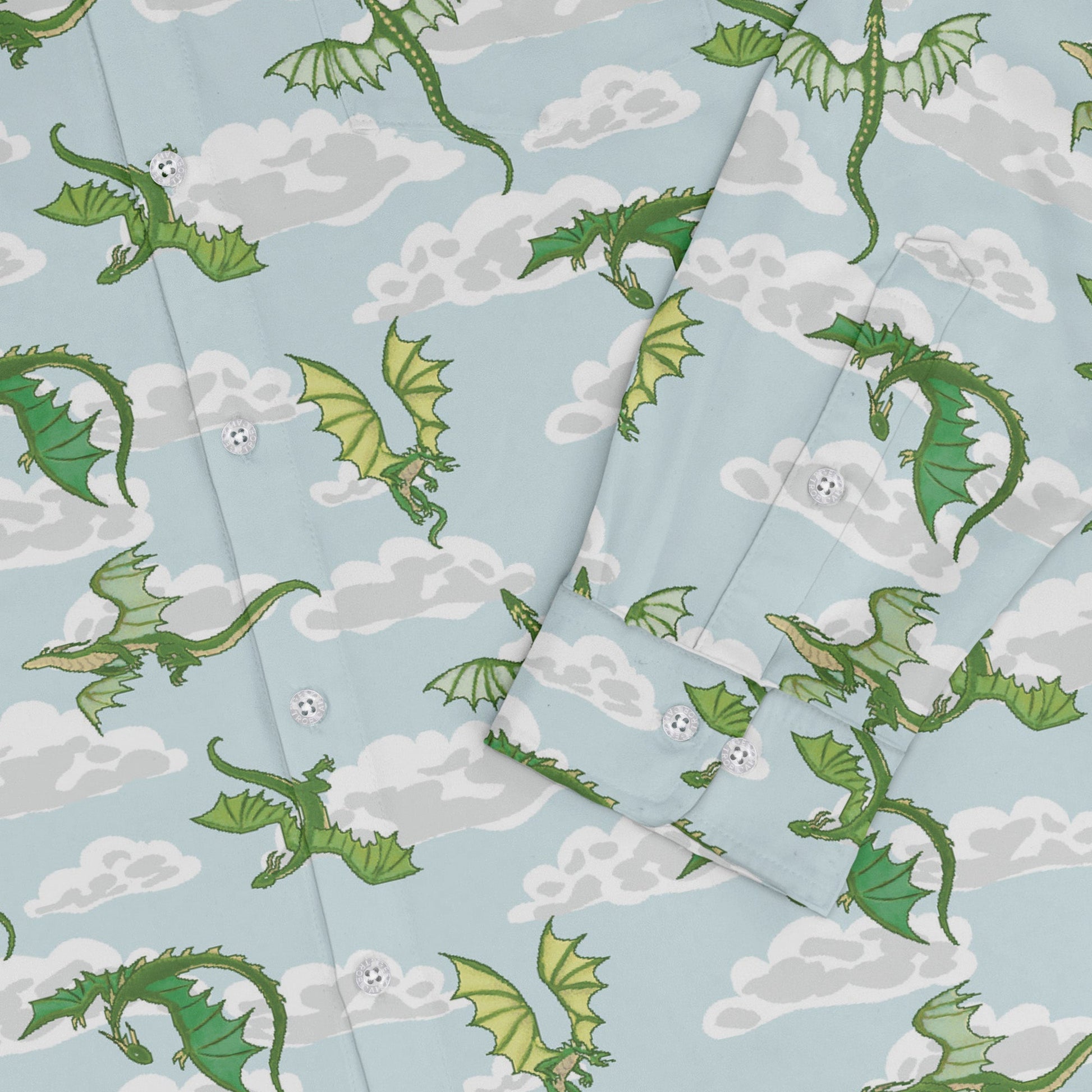Pixel Dragon Video Game Mist Long Sleeve Button Up Shirt Geek Nerd adult sizing Designs by Nathan fantasy prints