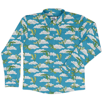 Pixel Dragon Video Game Sky Long Sleeve Button Up Shirt 2