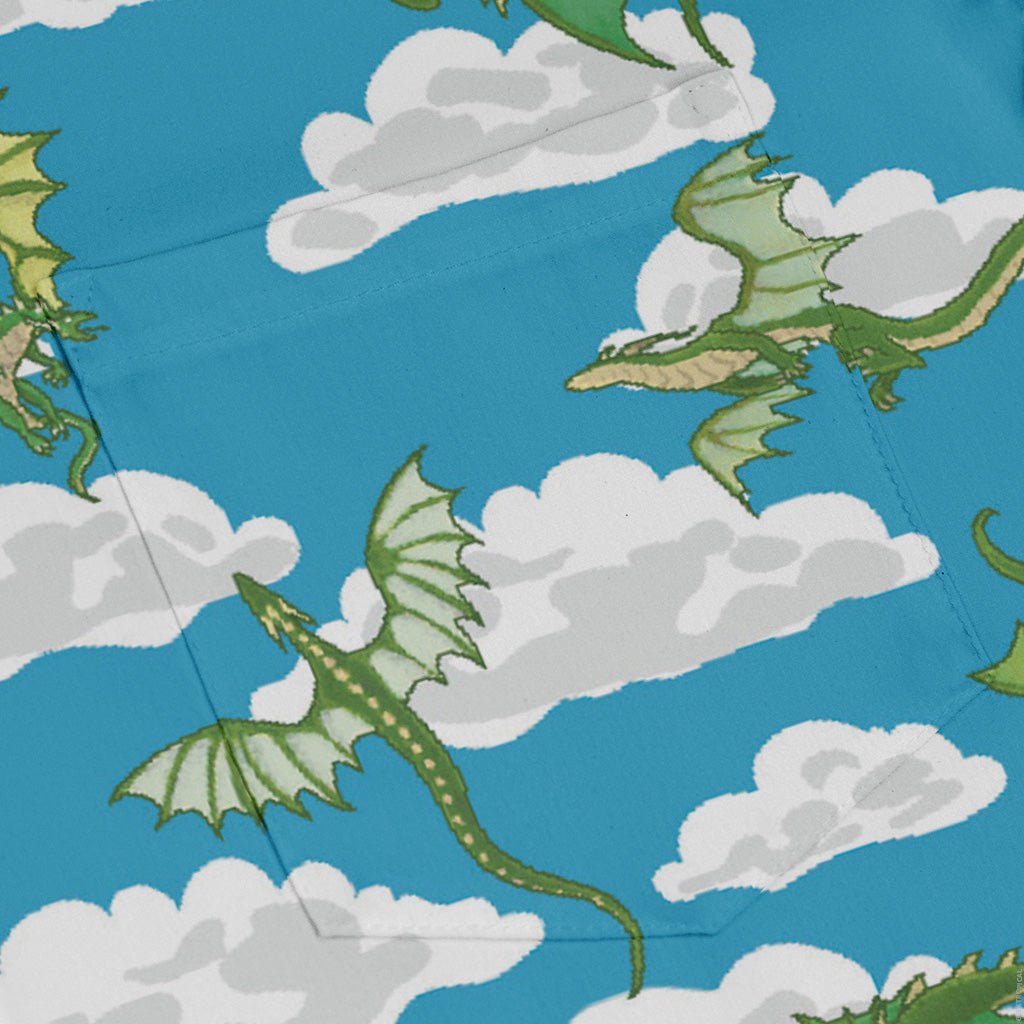 Pixel Dragon Video Game Sky Long Sleeve Button Up Shirt Geek Nerd adult sizing Designs by Nathan fantasy prints