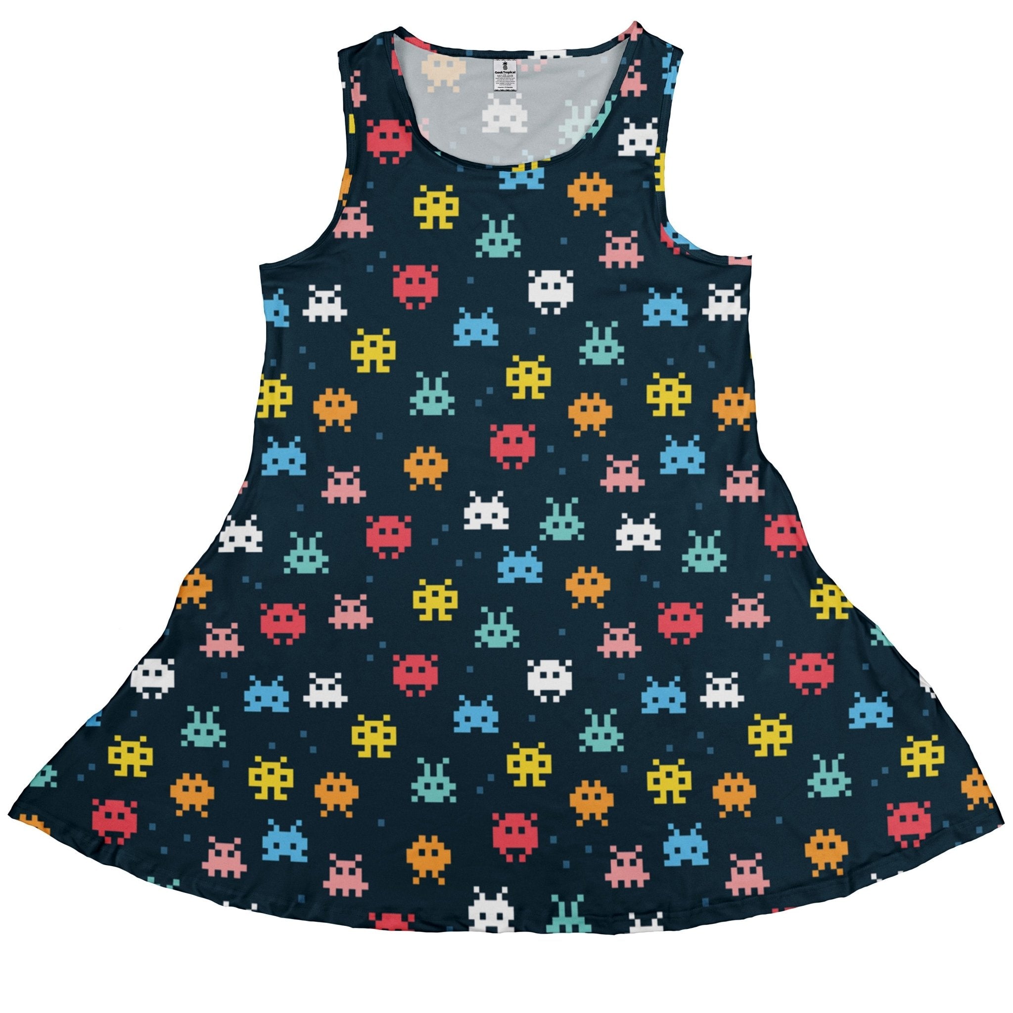 Pixel Monsters Teal Video Game Dress Geek Nerd lx - C video game arcade print