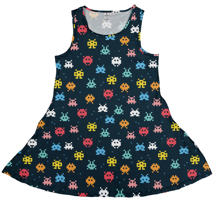 Pixel Monsters Teal Video Game Dress Geek Nerd lx - C video game arcade print