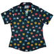 Pixel Monsters Teal Video Game Curvy Button Up Shirt Geek Nerd video game arcade print women