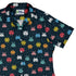 Pixel Monsters Teal Video Game Curvy Button Up Shirt Geek Nerd video game arcade print women