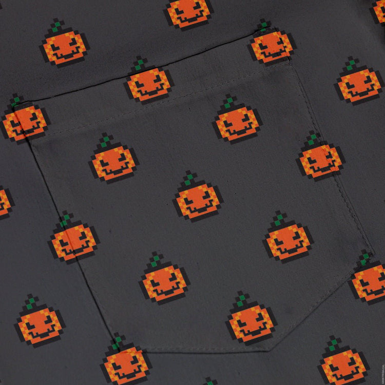Pixel Pumpkins Button Up Shirt Geek Nerd adult sizing Design by Heather Davenport halloween