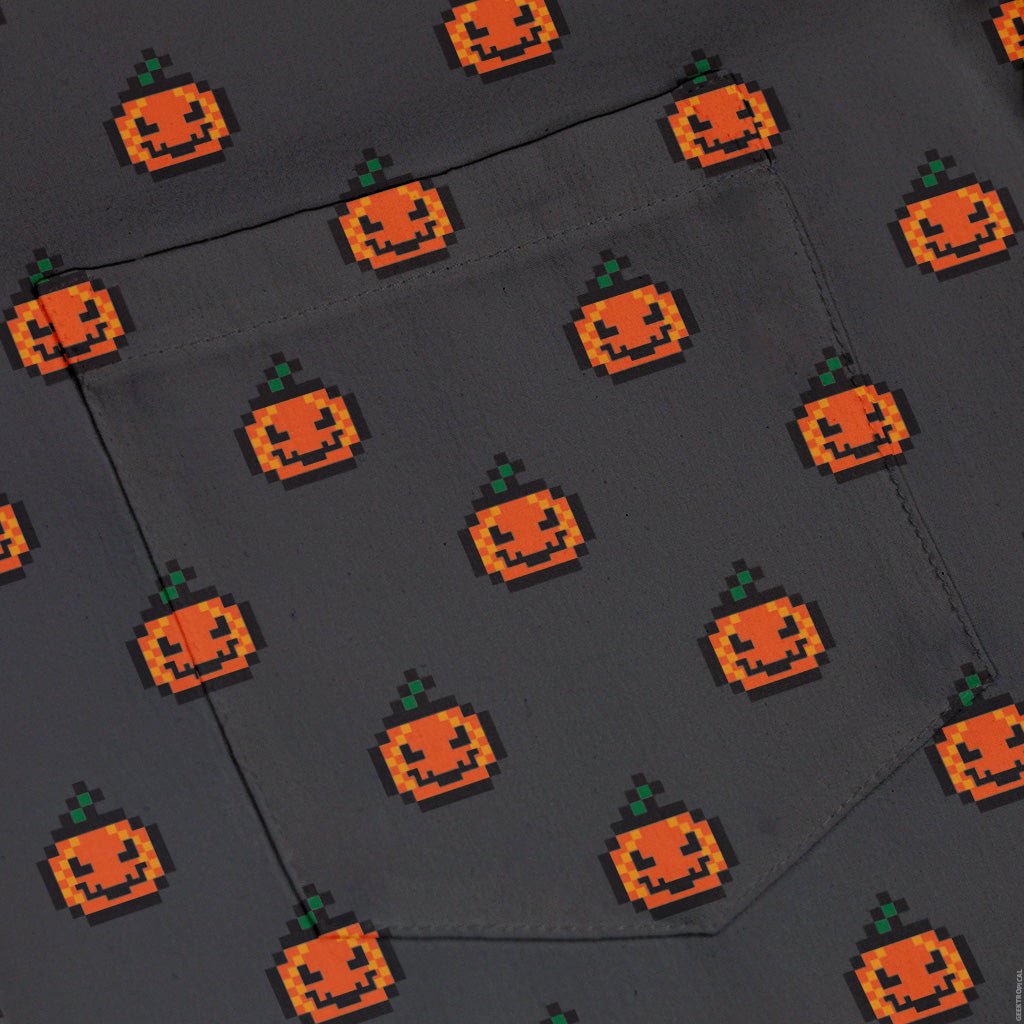 Pixel Pumpkins Button Up Shirt Geek Nerd adult sizing Design by Heather Davenport halloween