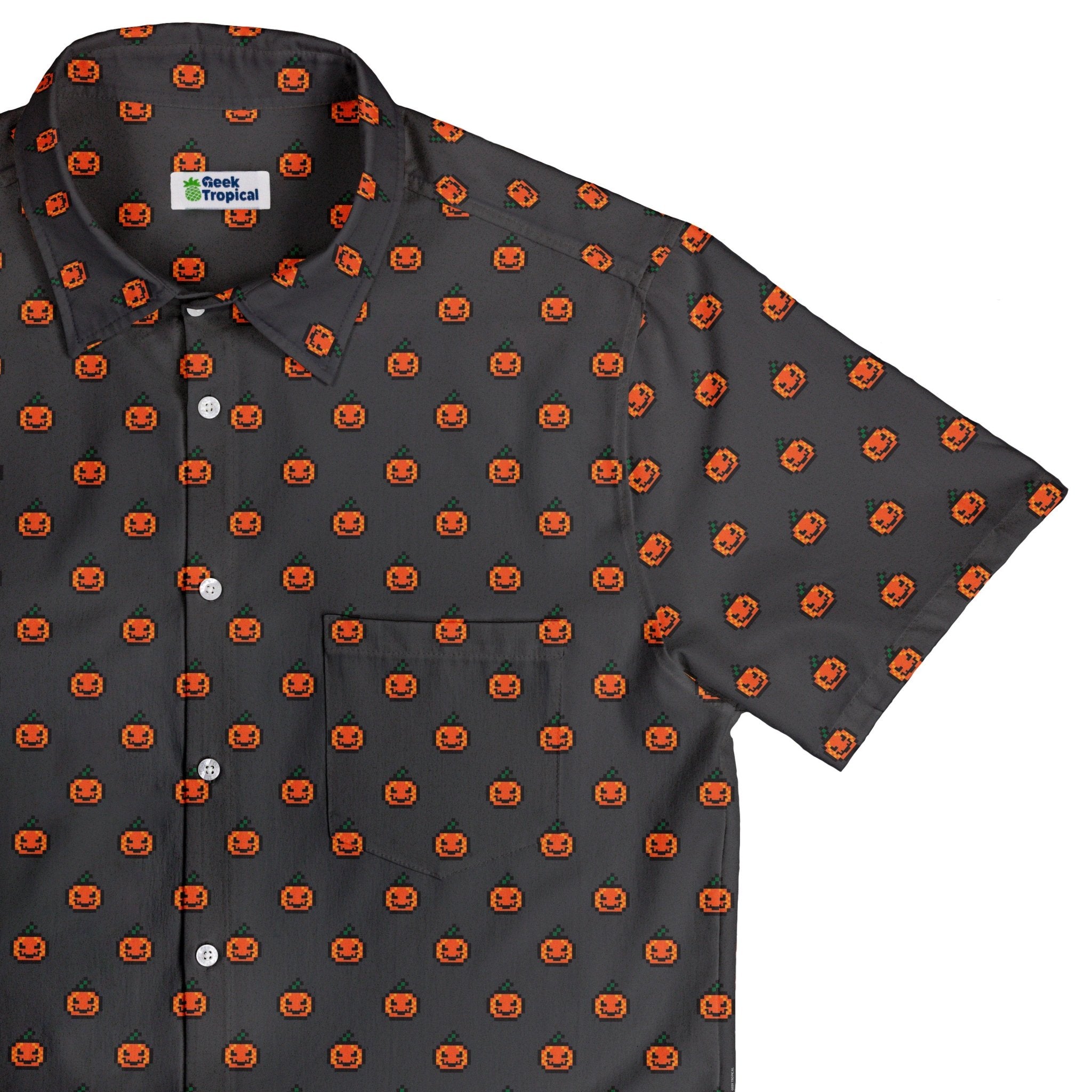 Pixel Pumpkins Button Up Shirt Geek Nerd adult sizing Design by Heather Davenport halloween