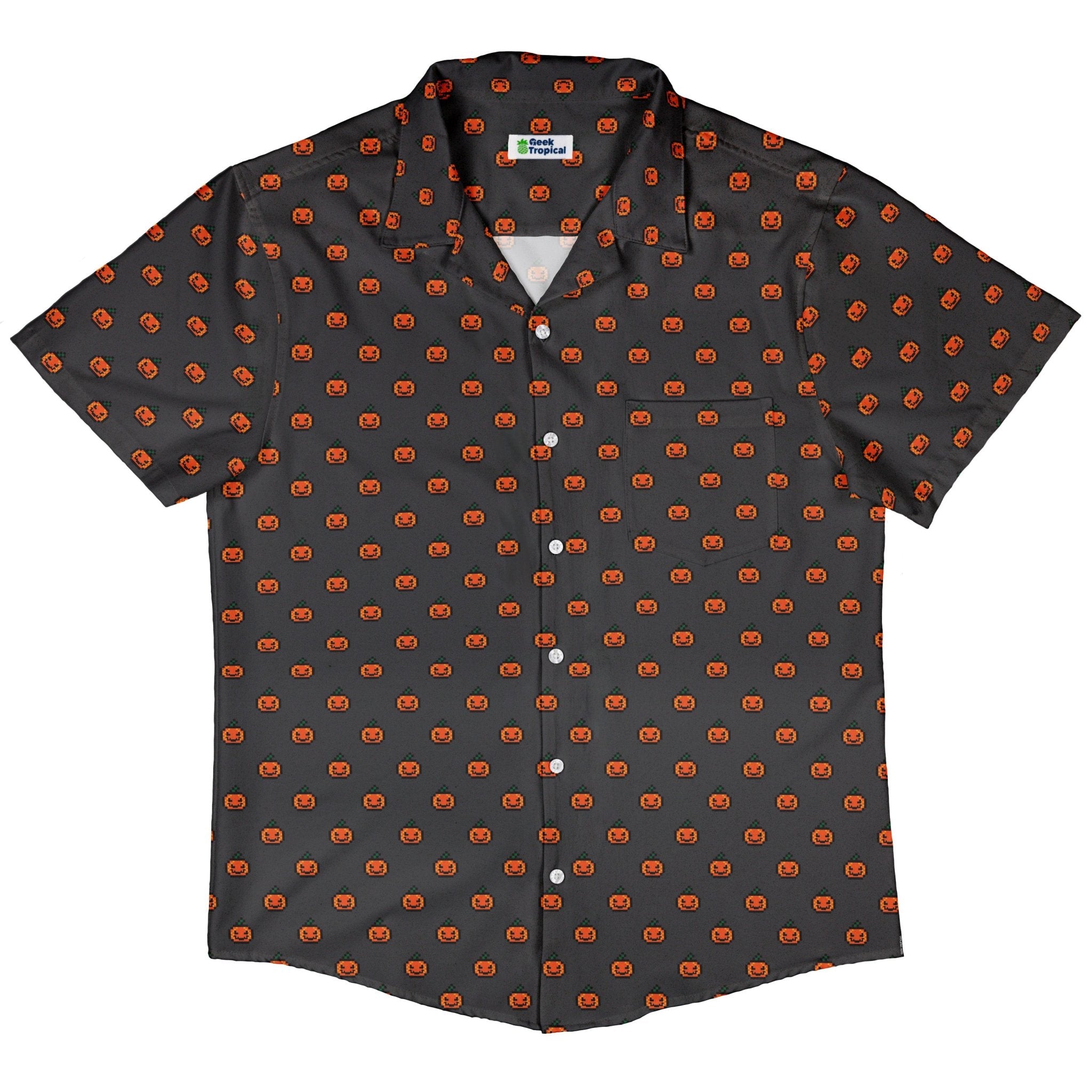 Pixel Pumpkins Button Up Shirt Geek Nerd adult sizing Design by Heather Davenport halloween