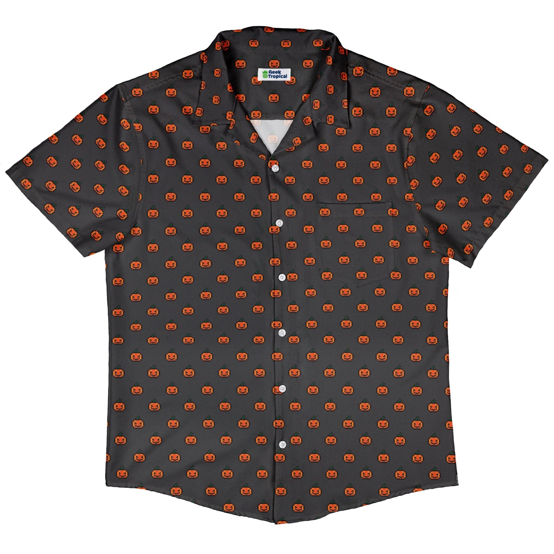 Pixel Pumpkins Button Up Shirt Geek Nerd adult sizing Design by Heather Davenport halloween
