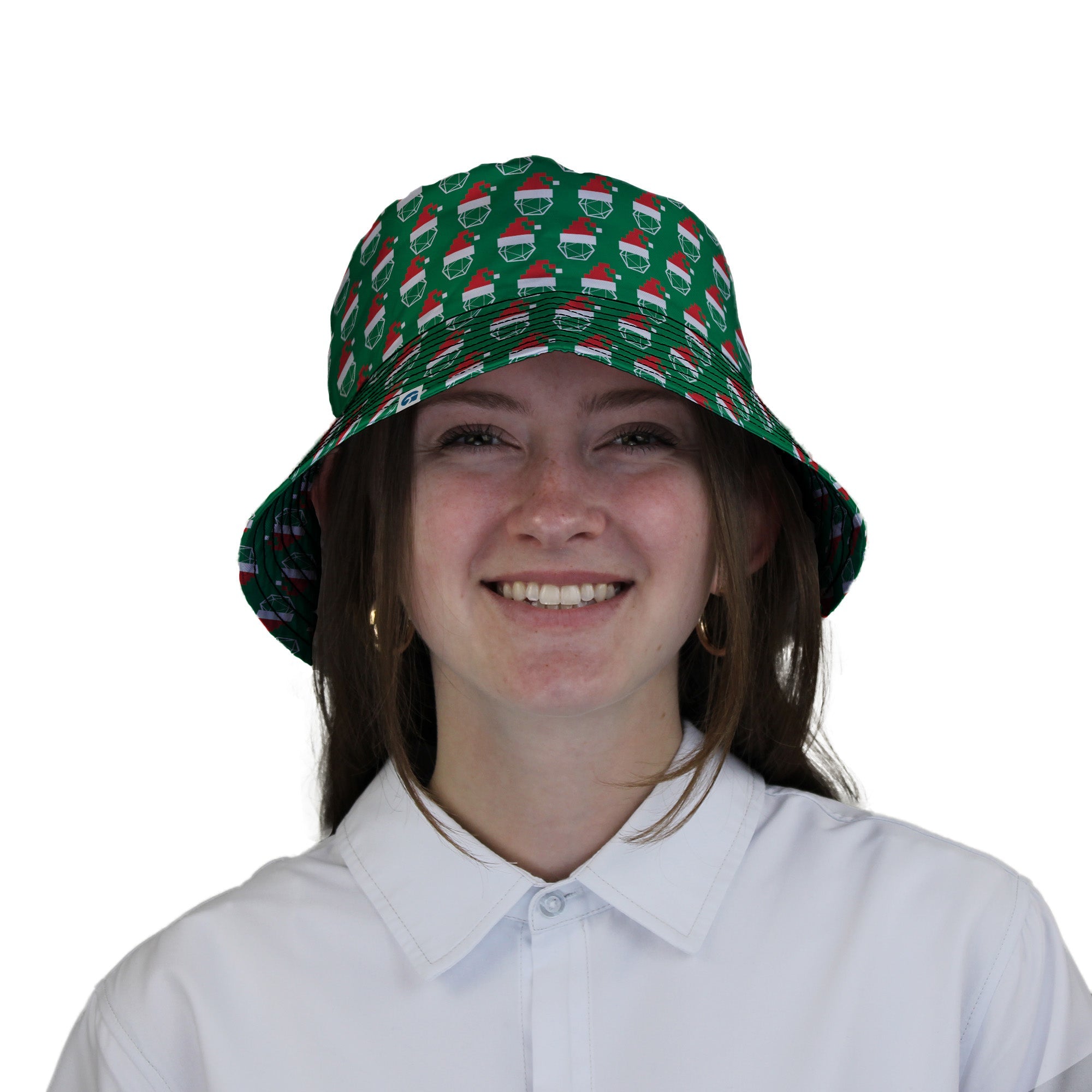 Pixel Santa Hats Dice Bucket Hat Geek Nerd Christmas Print Design by Heather Davenport lx - B