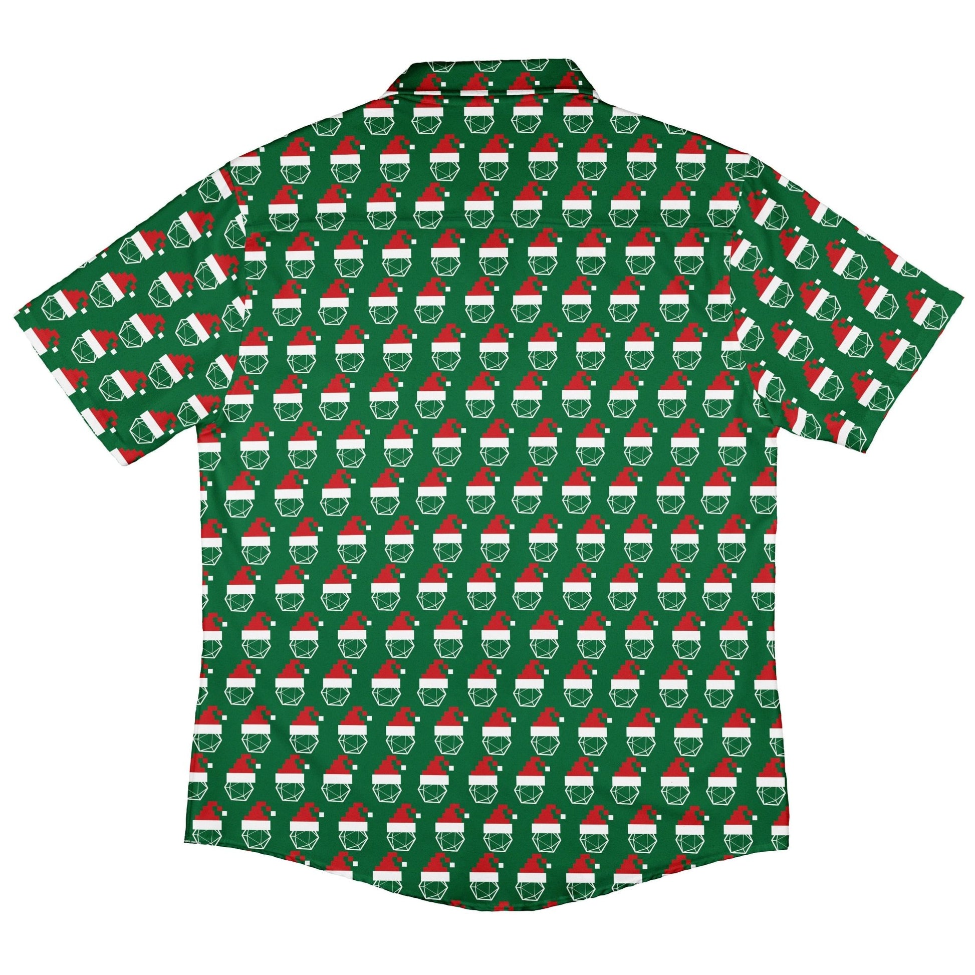 Pixel Santa Hats Dice Button Up Shirt Geek Nerd adult sizing Christmas Print Design by Heather Davenport