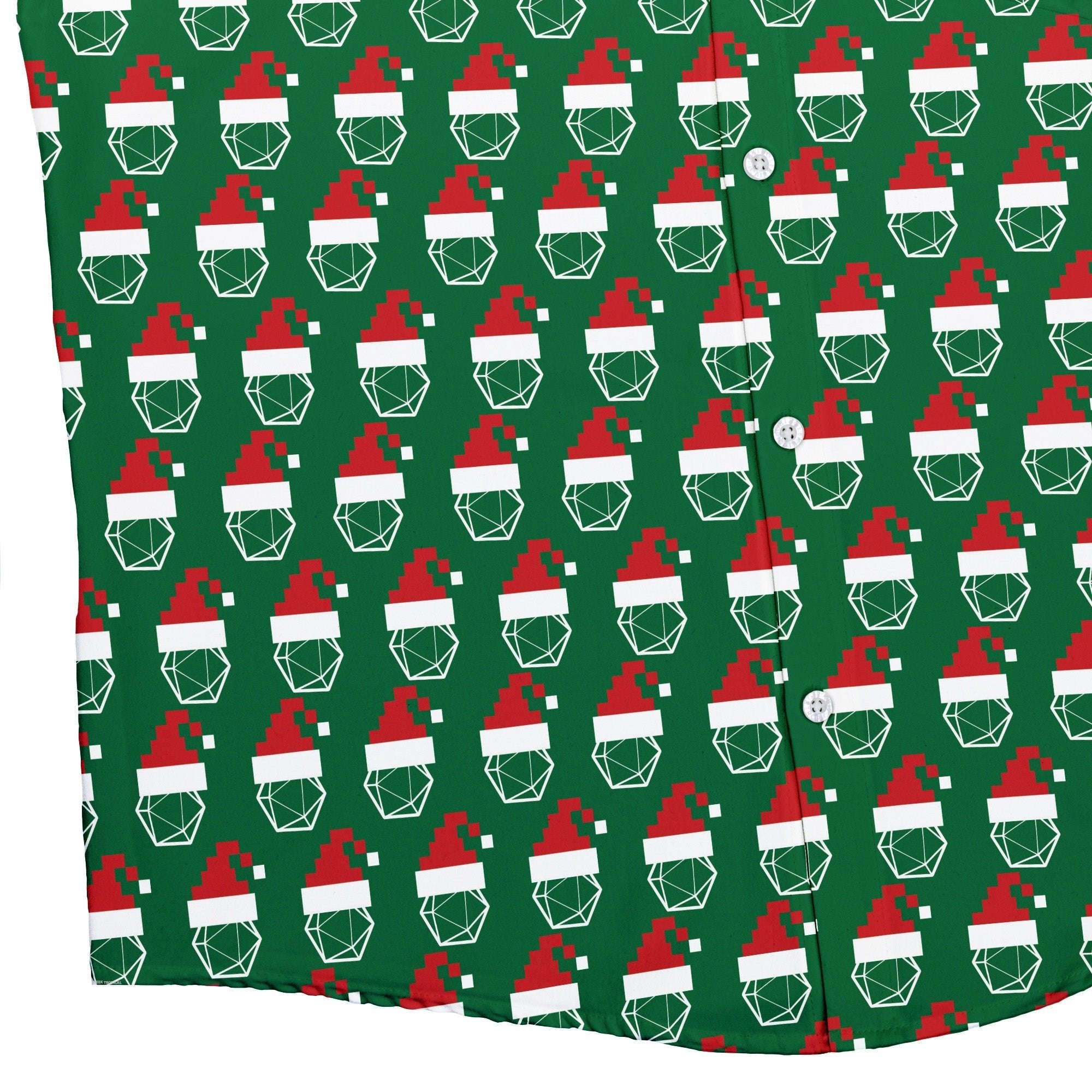 Pixel Santa Hats Dice Button Up Shirt Geek Nerd adult sizing Christmas Print Design by Heather Davenport