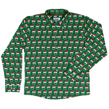 Pixel Santa Hats Dice Long Sleeve Button Up Shirt Geek Nerd adult sizing Christmas Print Design by Heather Davenport