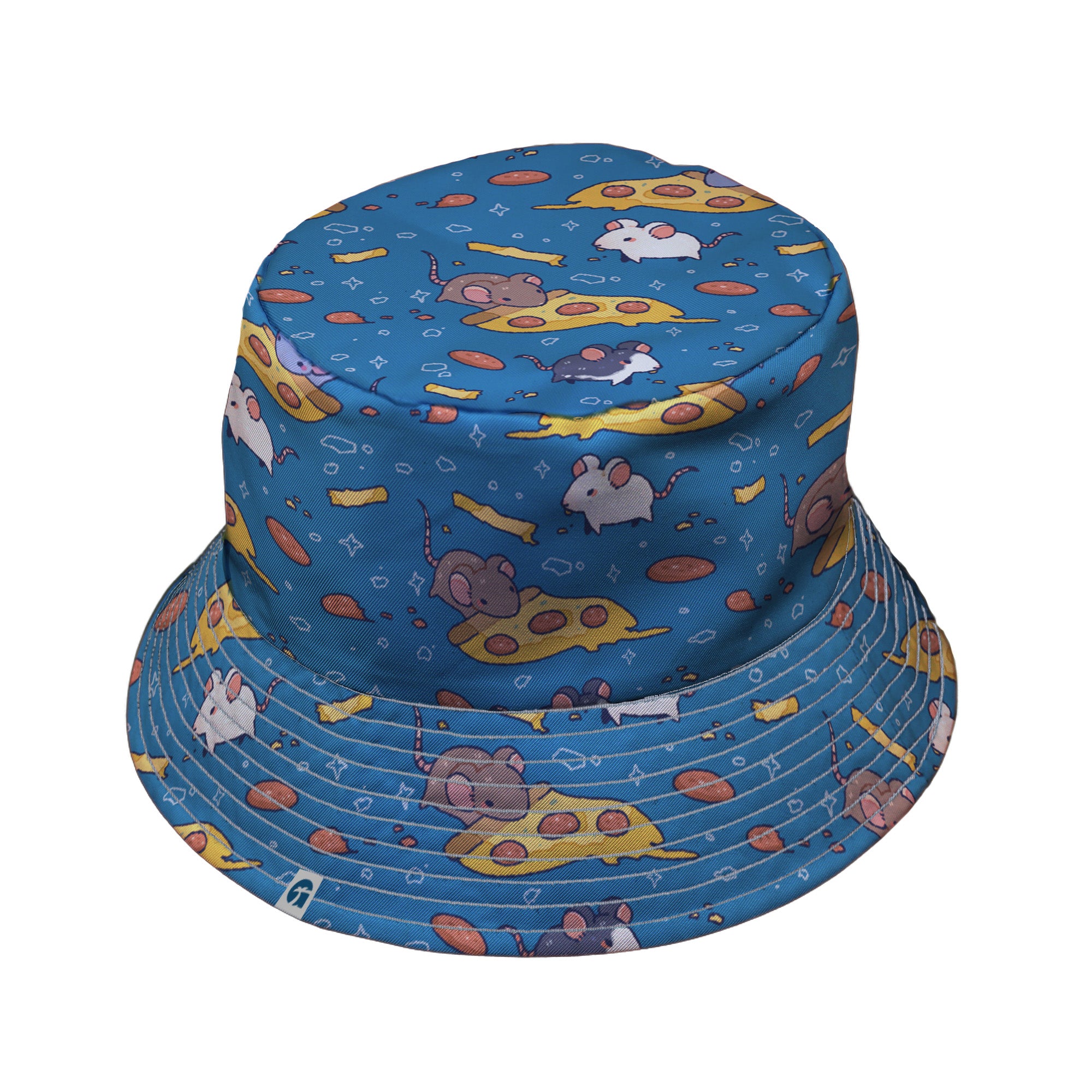 Pizza Rats Blue Bucket Hat Gray Stitching