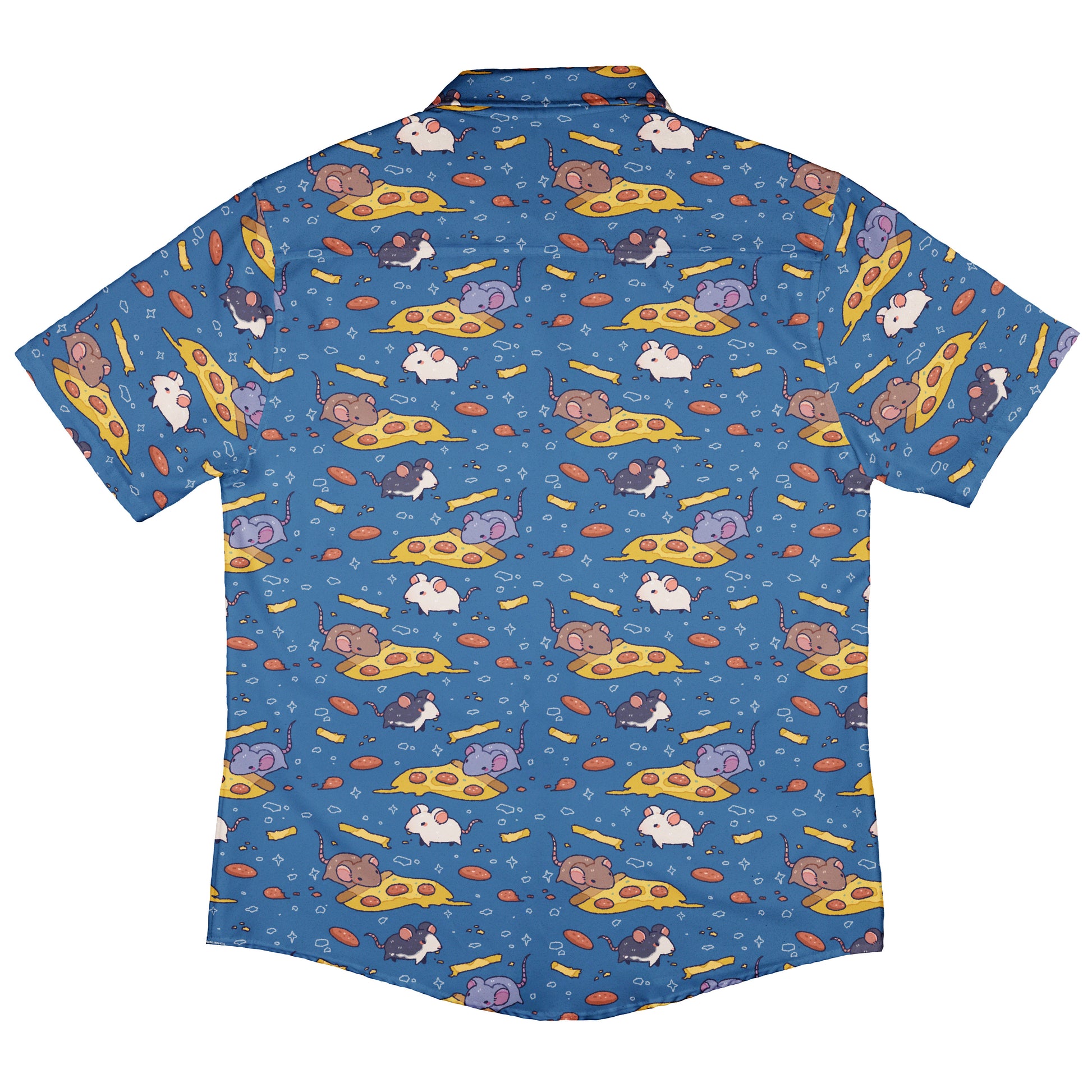 Pizza Rats Blue Button Up Shirt Back