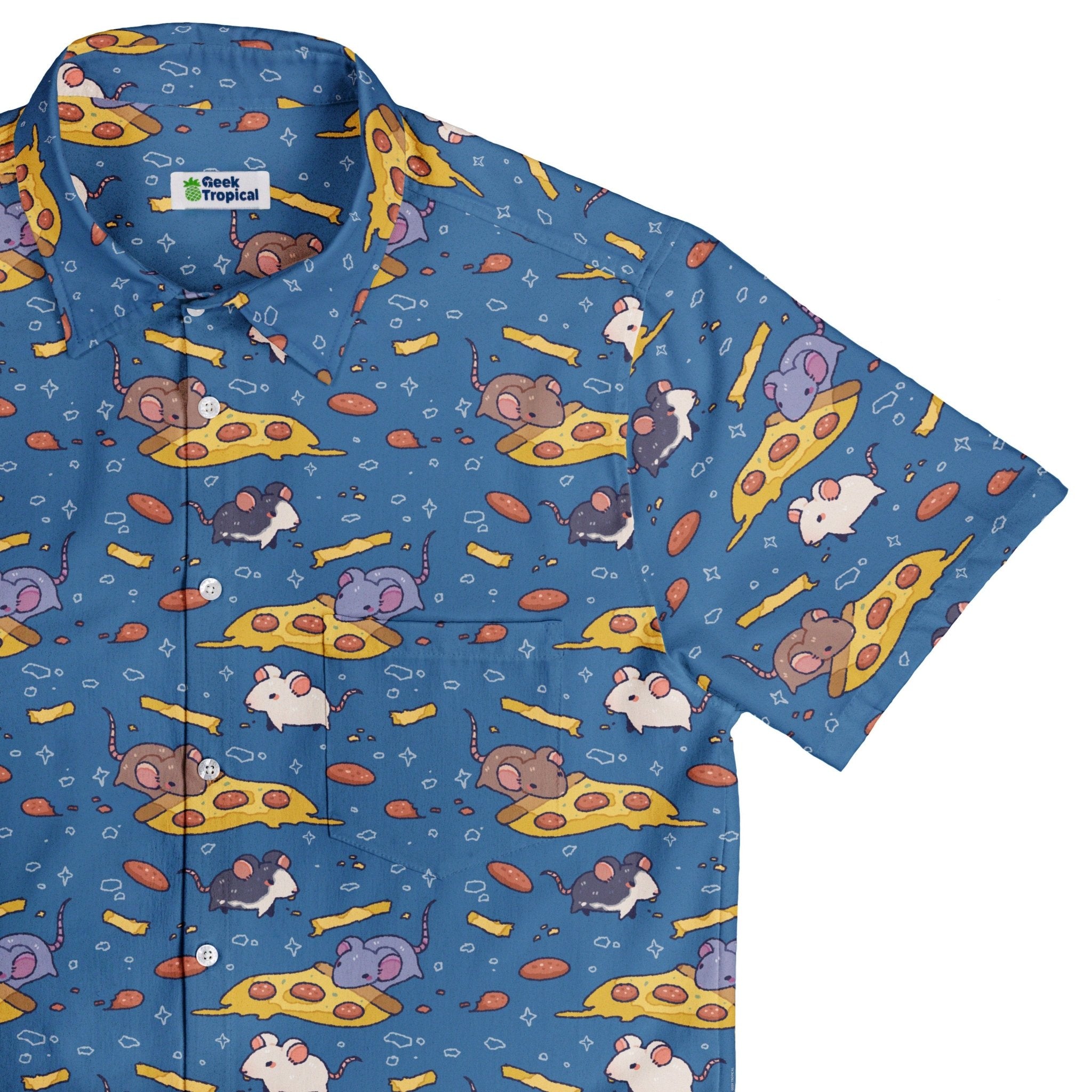 Pizza Rats Blue Button Up Shirt 1