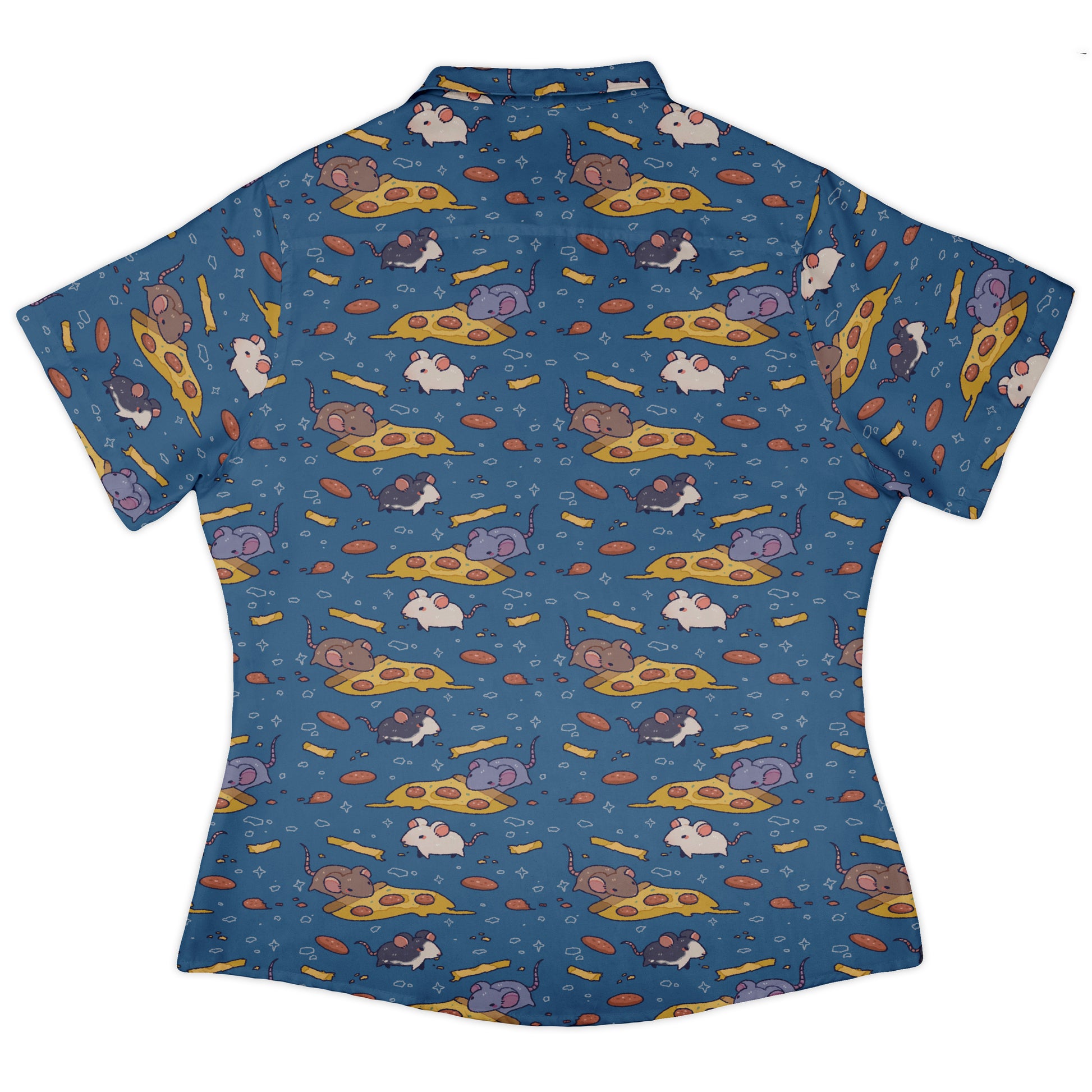 Pizza Rats Blue Curvy Button Up Shirt womens back
