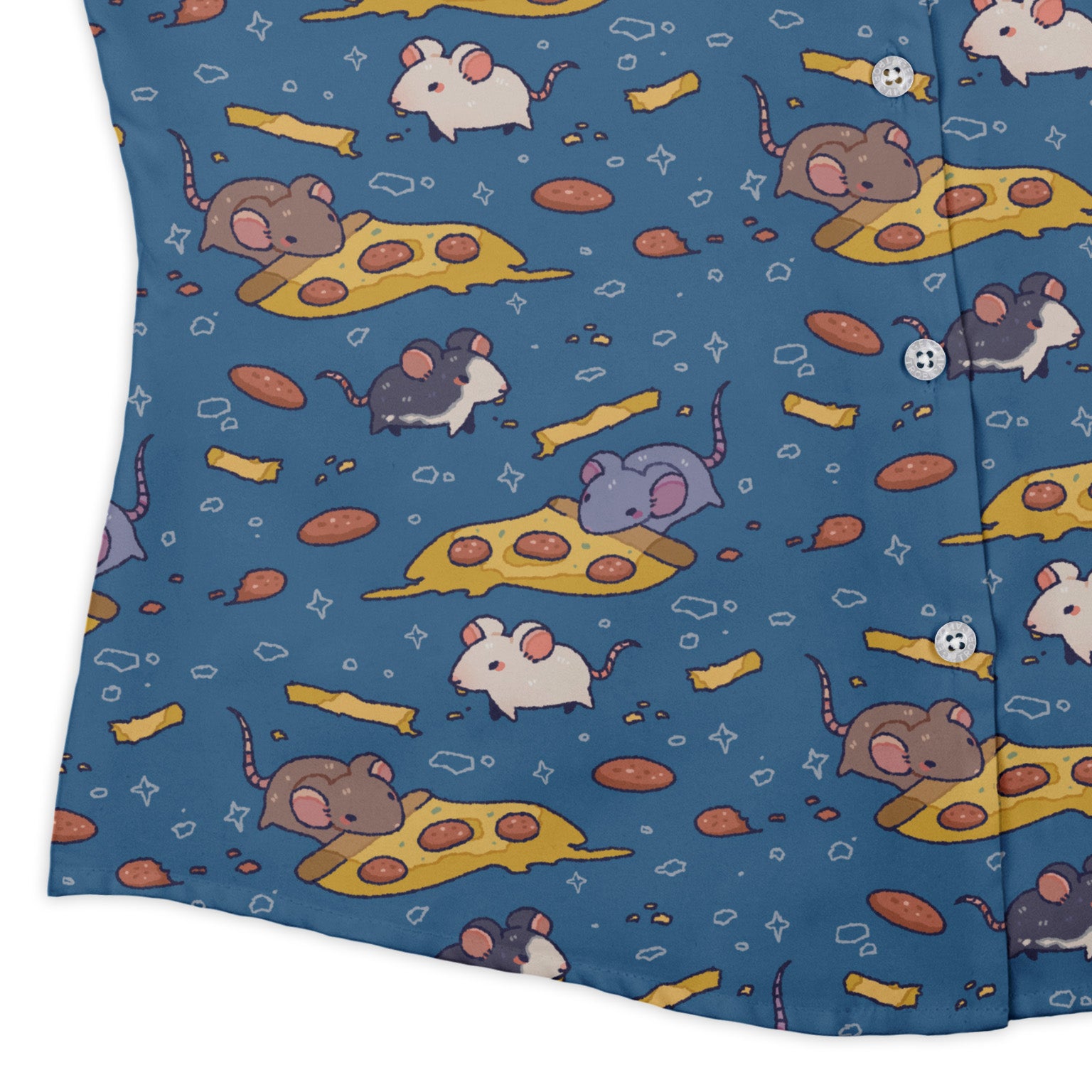 Pizza Rats Blue Curvy Button Up Shirt womens corner