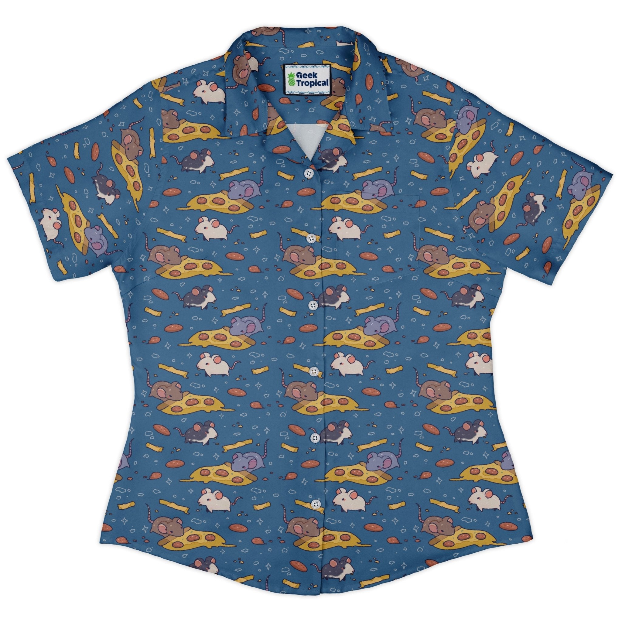 Pizza Rats Blue Curvy Button Up Shirt 2