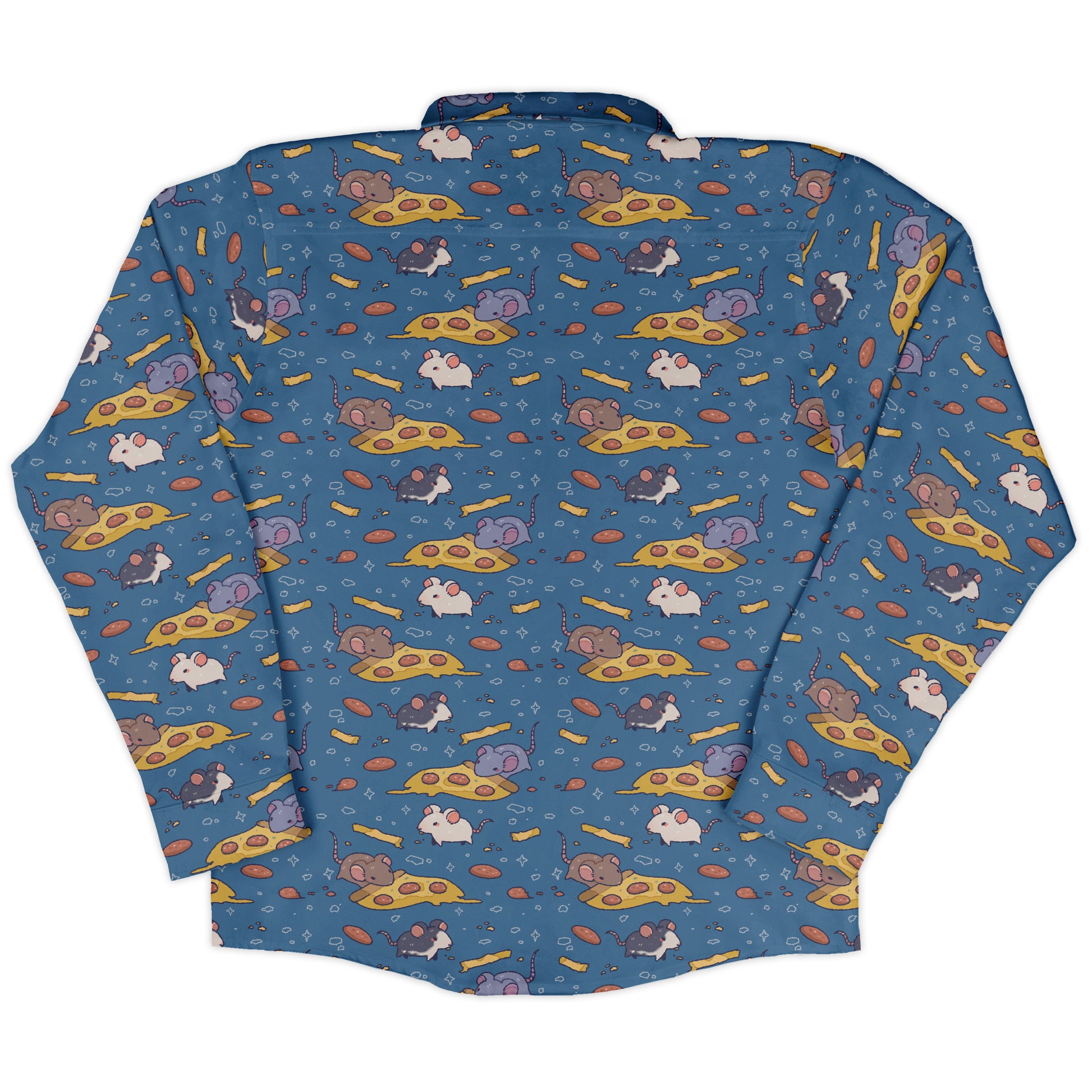 Pizza Rats Blue Long Sleeve Button Up Shirt back