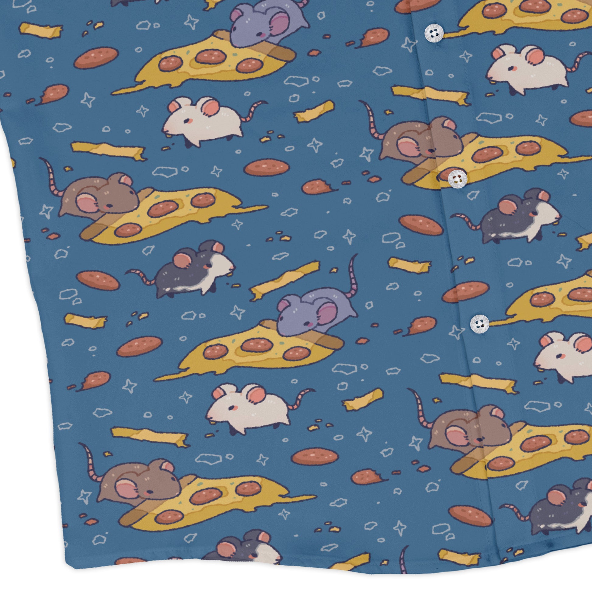 Pizza Rats Blue Long Sleeve Button Up Shirt corner