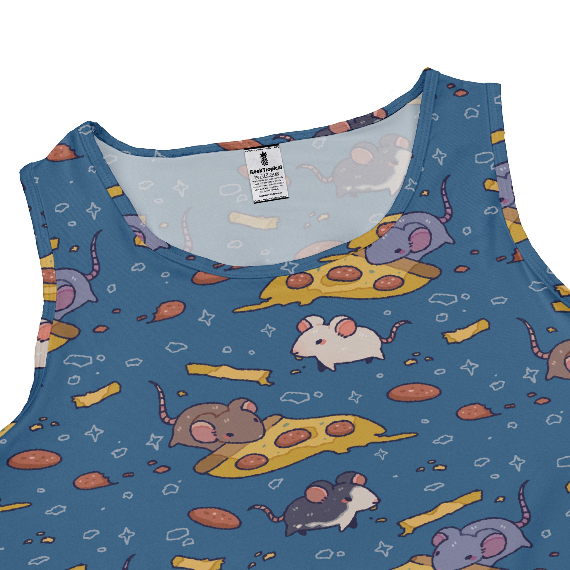 Pizza Rats Blue Sleeveless Dress close front