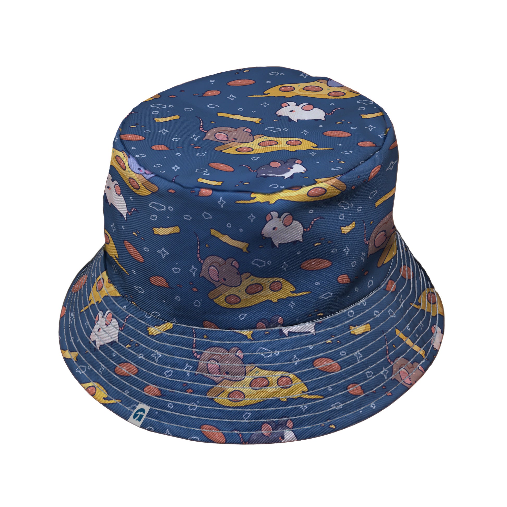 Pizza Rats Dark Blue Bucket Hat Gray Stitching