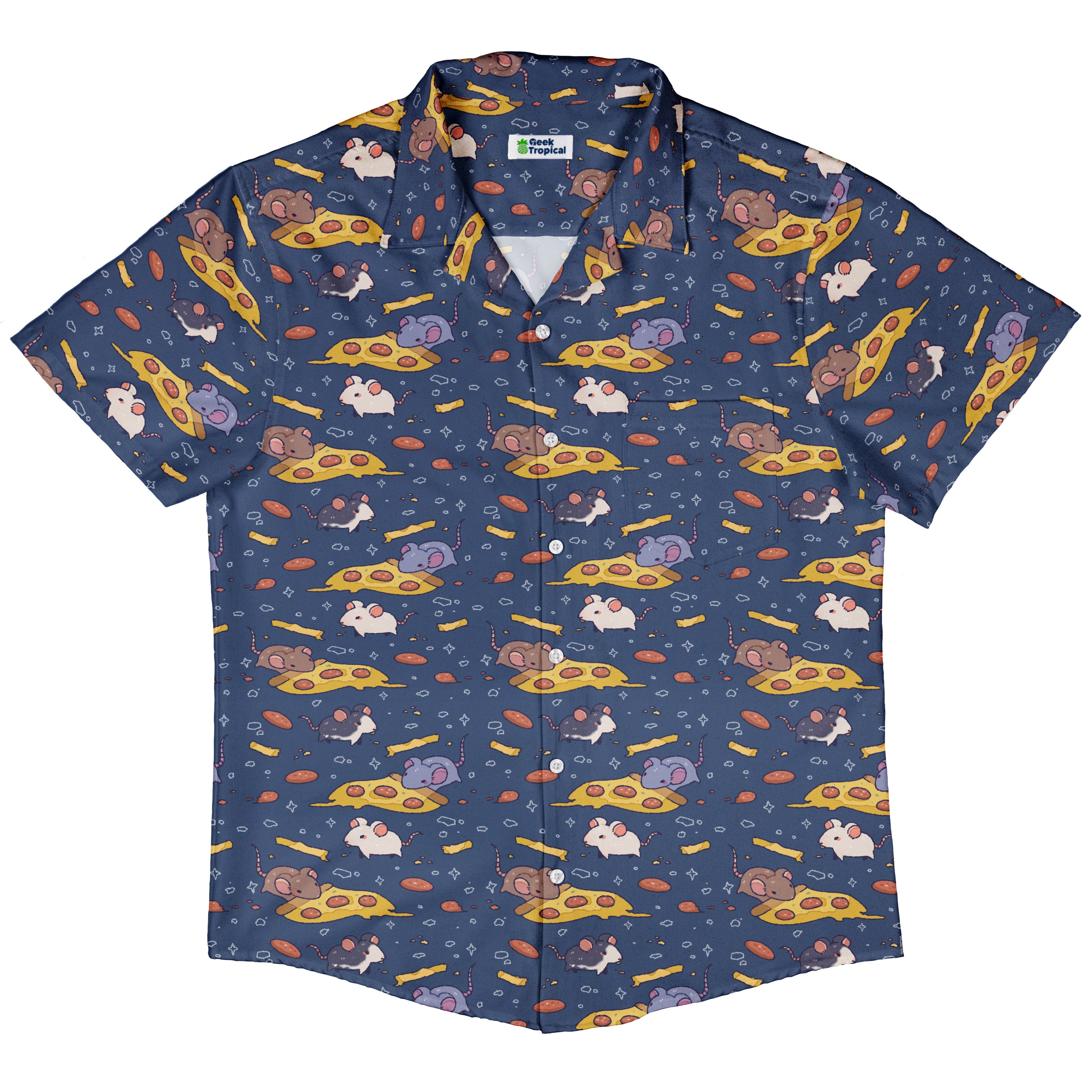 Pizza Rats Dark Blue Button Up Shirt Hawaiian Front