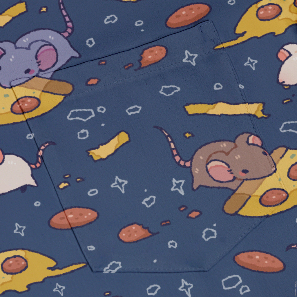 Pizza Rats Dark Blue Button Up Shirt Pocket