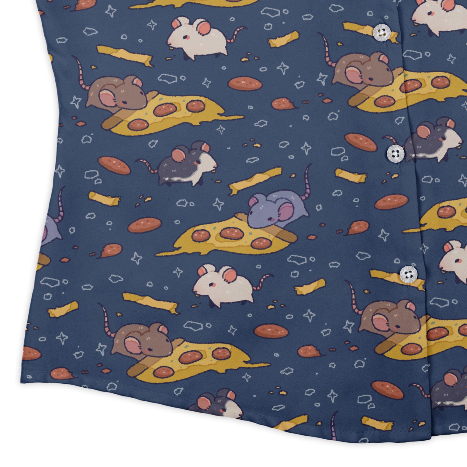 Pizza Rats Dark Blue Curvy Button Up Shirt womens corner