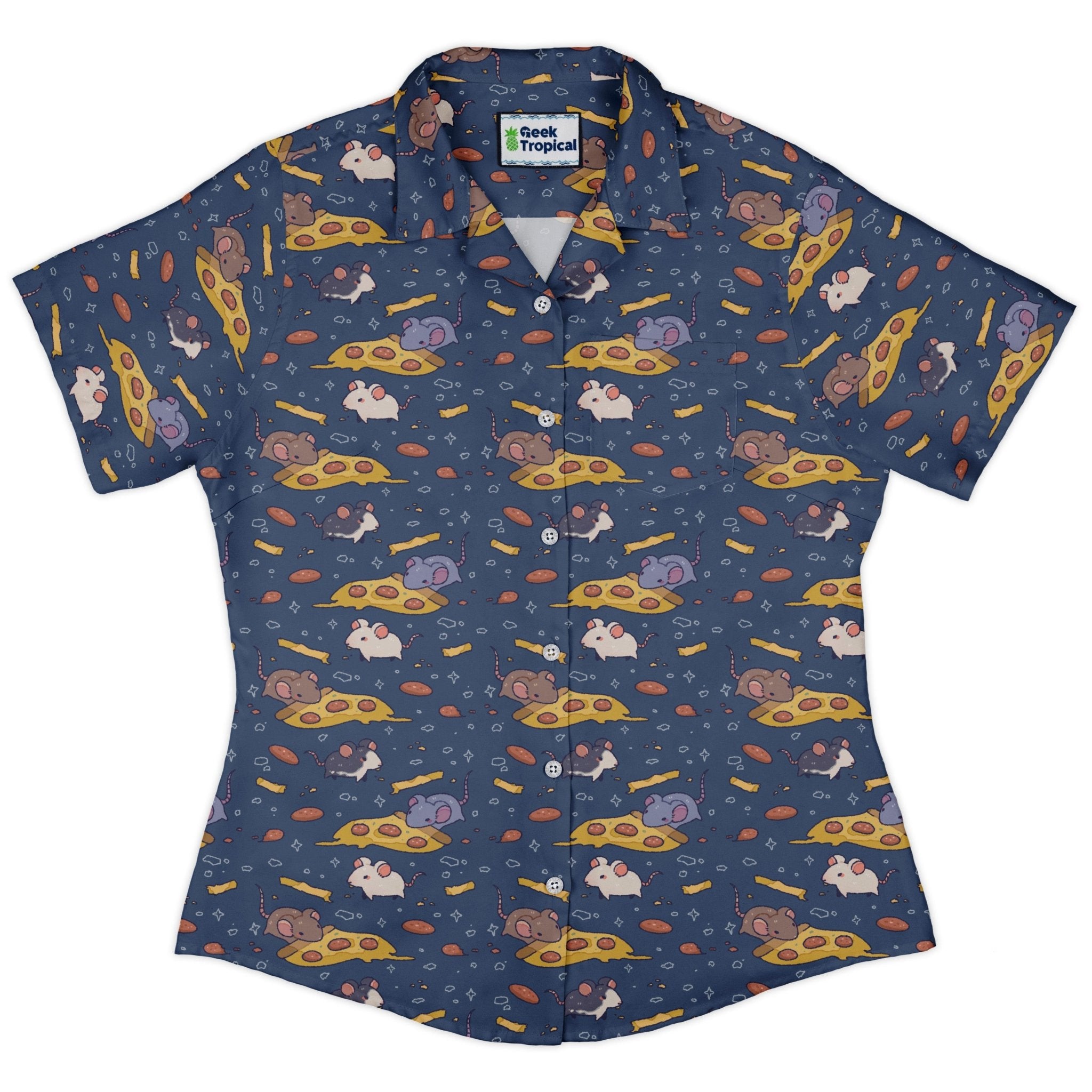 Pizza Rats Dark Blue Curvy Button Up Shirt 2