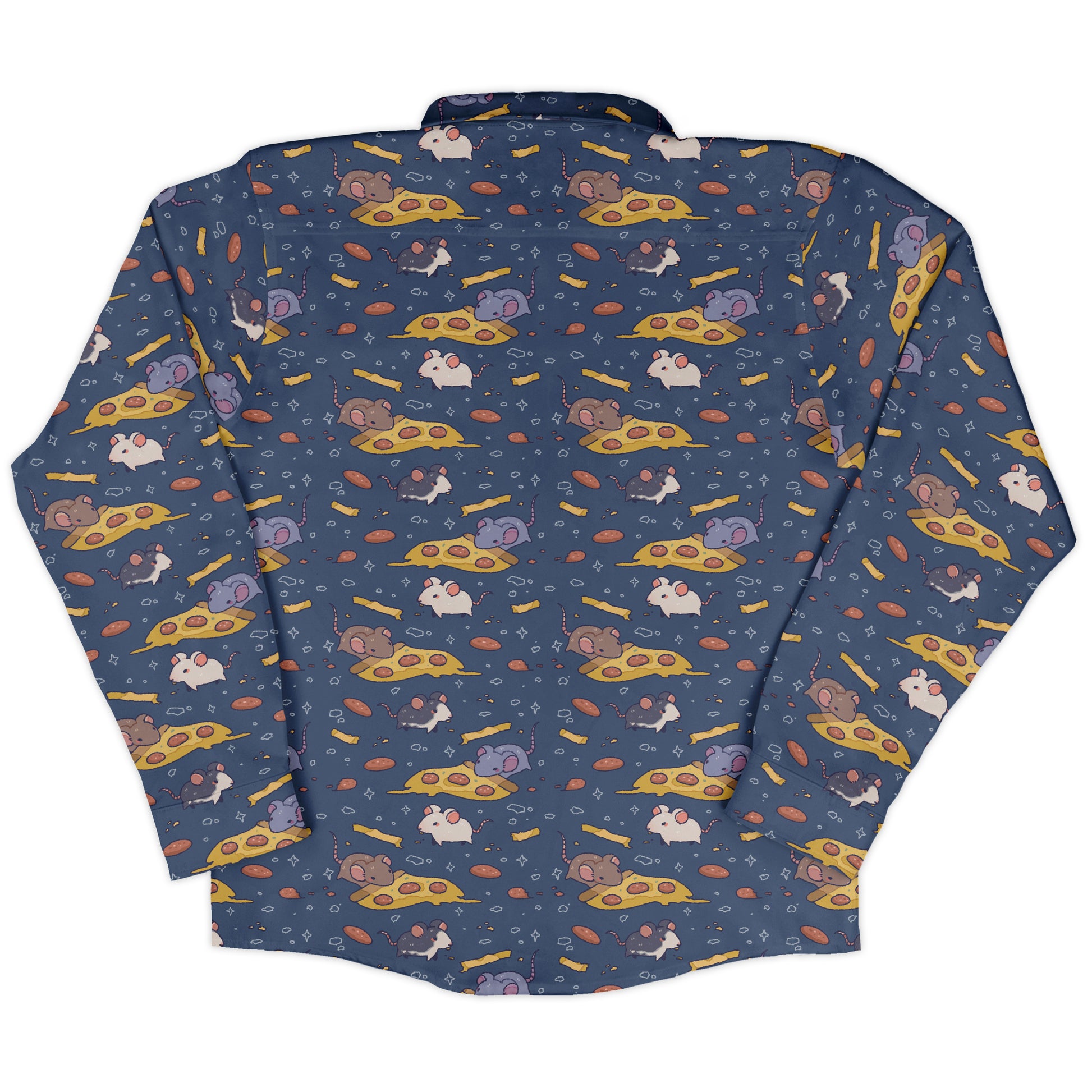 Pizza Rats Dark Blue Long Sleeve Button Up Shirt back