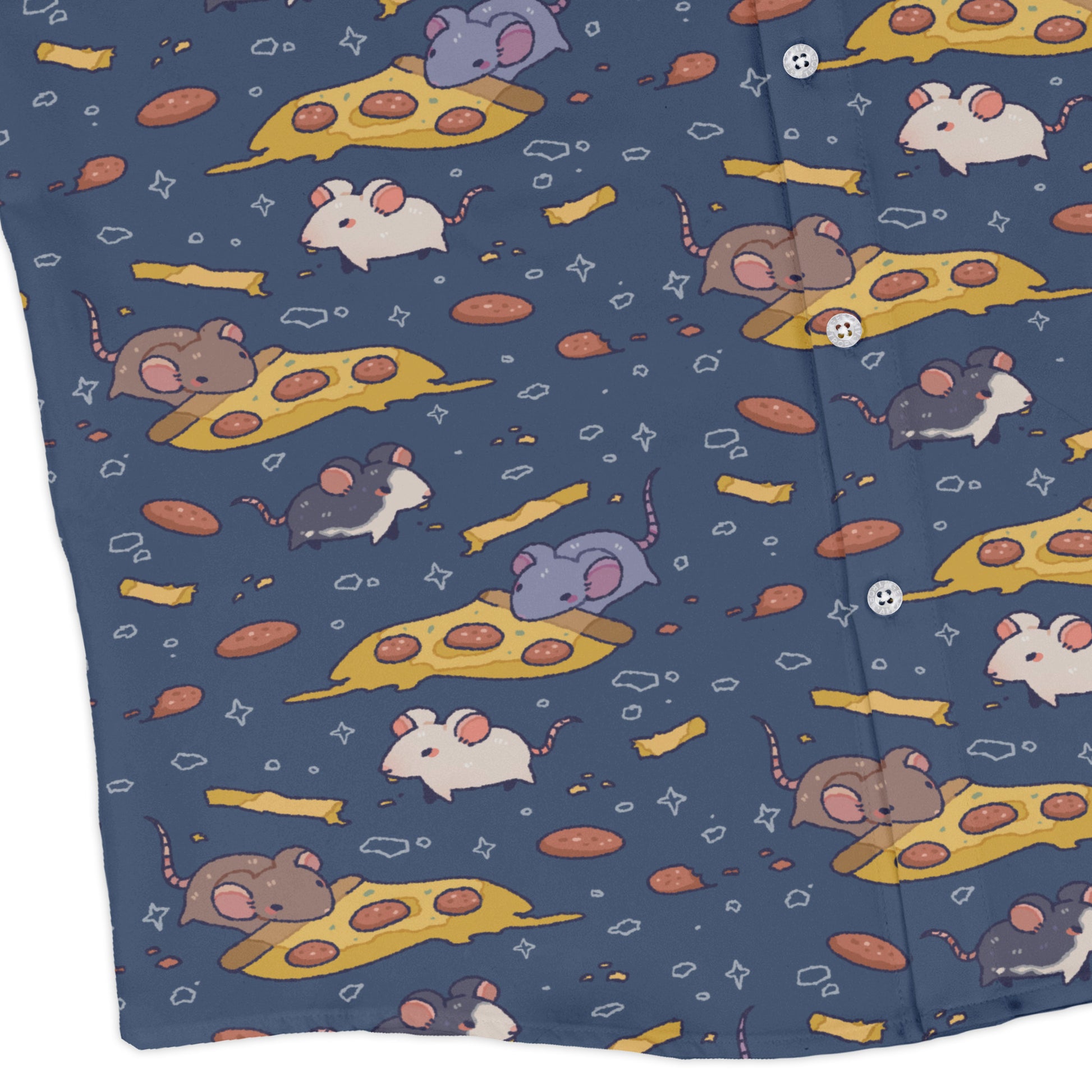 Pizza Rats Dark Blue Long Sleeve Button Up Shirt corner