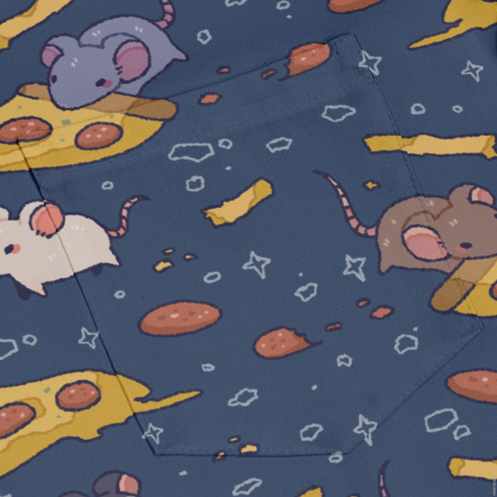 Pizza Rats Dark Blue Long Sleeve Button Up Shirt pocket