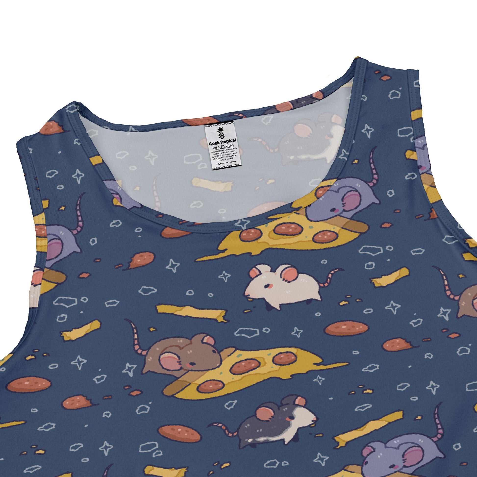 Pizza Rats Dark Blue Sleeveless Dress close front