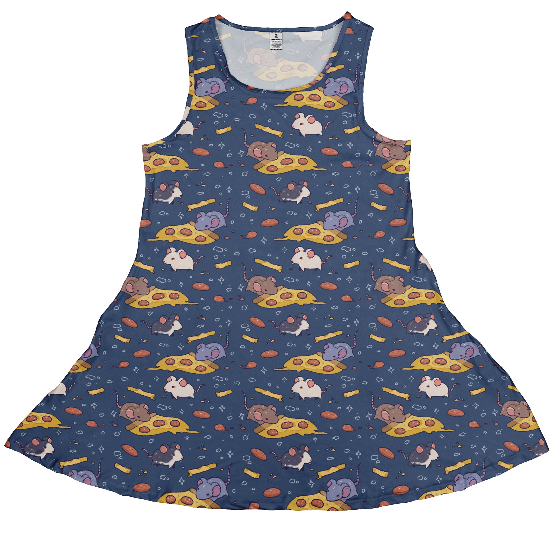 Pizza Rats Dark Blue Sleeveless Dress front