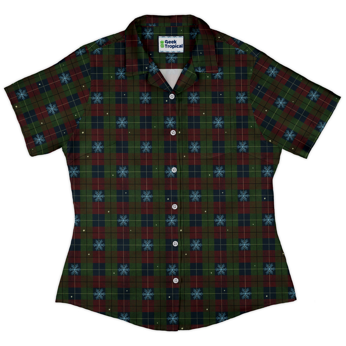 Plaid About Christmas Curvy Button Up Shirt womens front