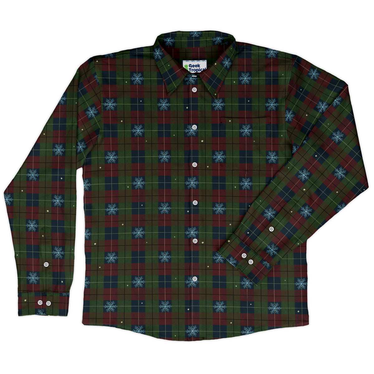 Plaid About Christmas Long Sleeve Button Up Shirt front