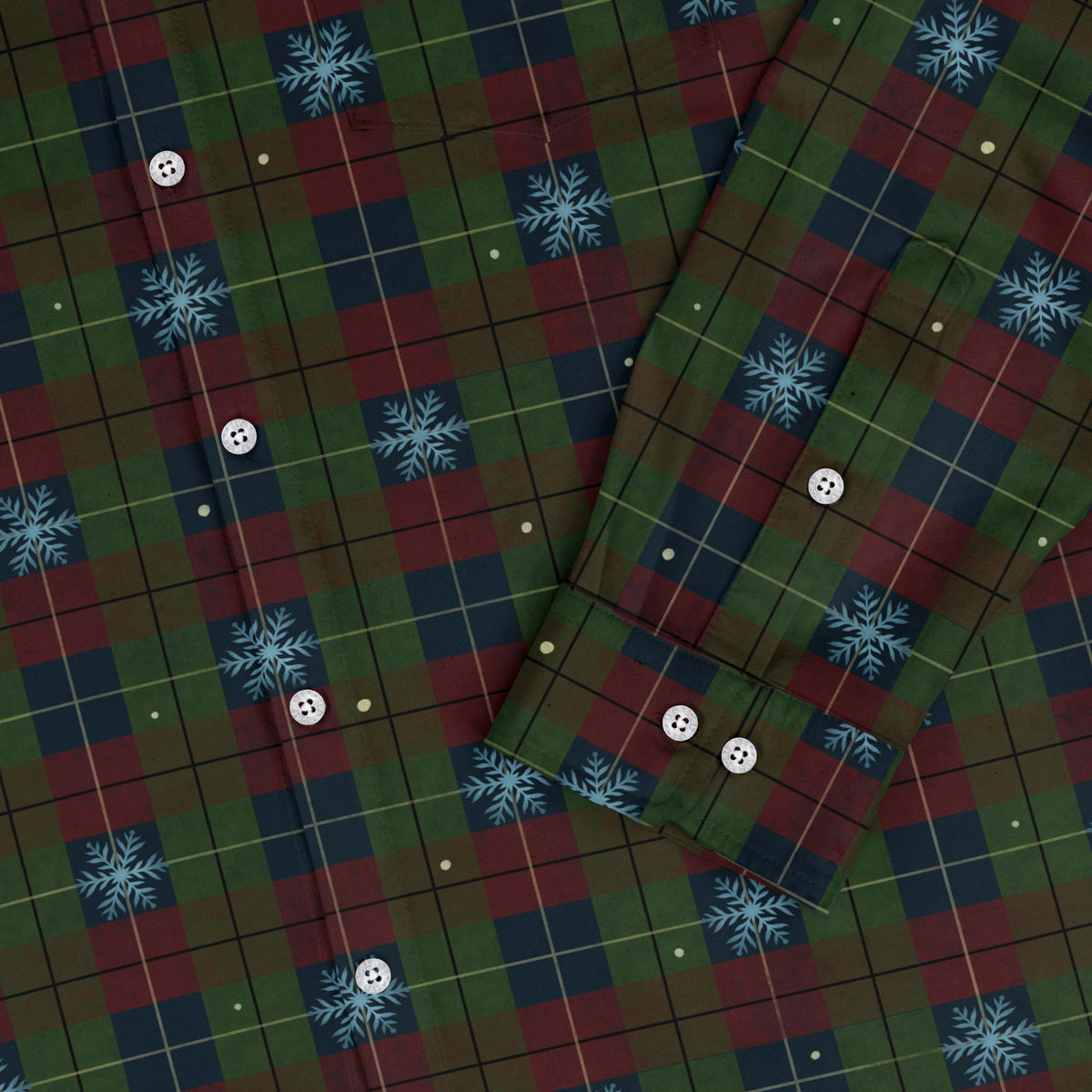 Plaid About Christmas Long Sleeve Button Up Shirt sleeve close