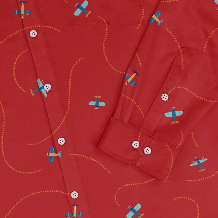 Plane Contrails Long Sleeve Button Up Shirt Geek Nerd adult sizing aviation print Design by Zirkus Design