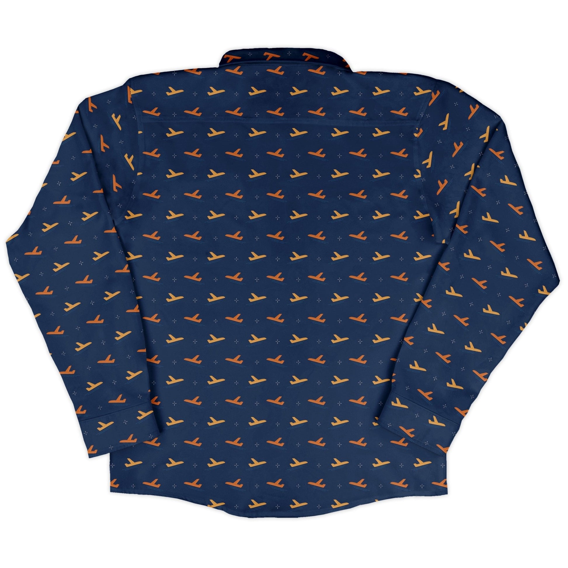 Plane Silhouette Long Sleeve Button Up Shirt Geek Nerd adult sizing aviation print Design by Zirkus Design