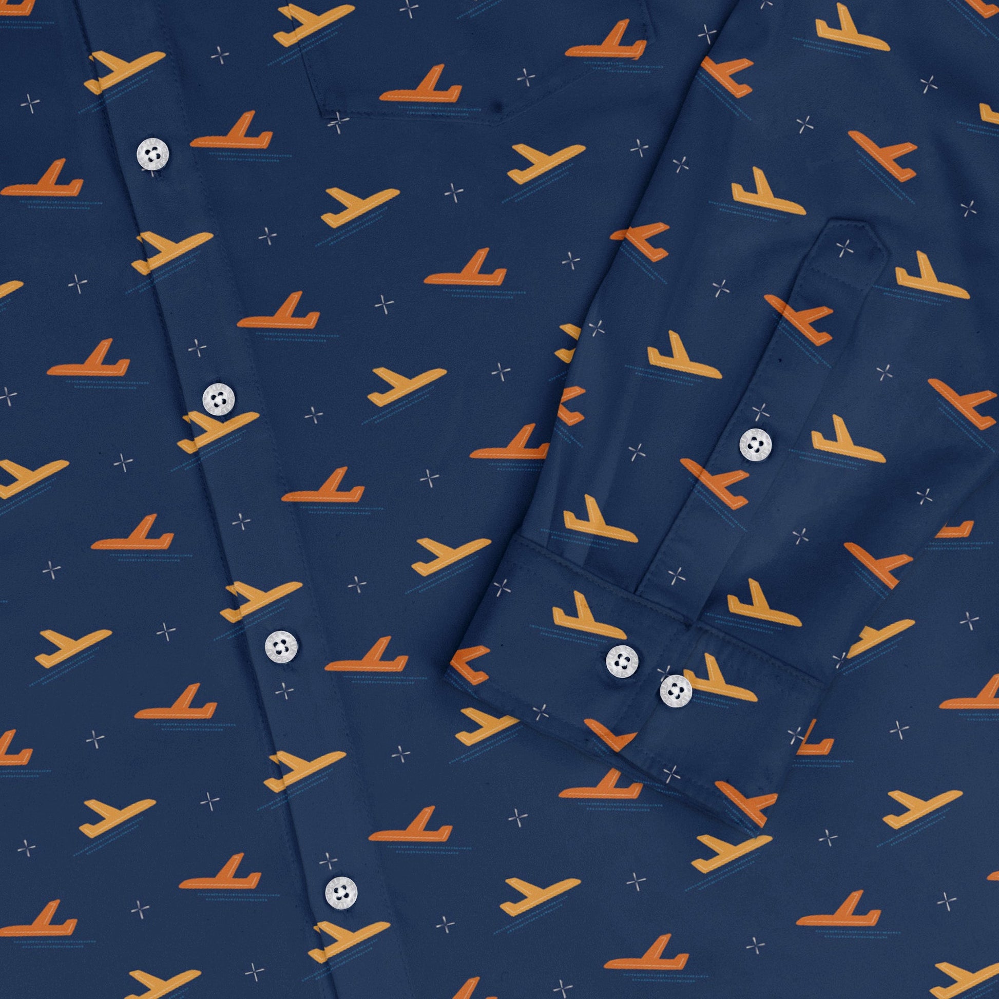 Plane Silhouette Long Sleeve Button Up Shirt Geek Nerd adult sizing aviation print Design by Zirkus Design
