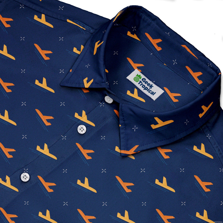 Plane Silhouette Button Up Shirt Geek Nerd adult sizing aviation print Design by Zirkus Design