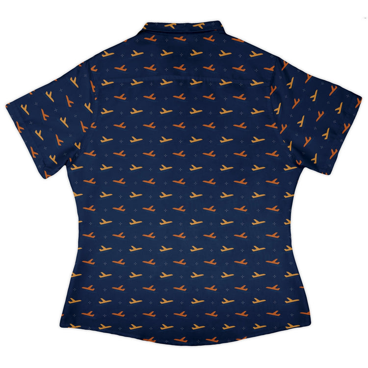 Plane Silhouette Curvy Button Up Shirt Geek Nerd aviation print Design by Zirkus Design q225