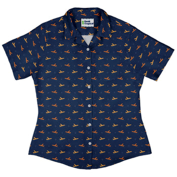 Plane Silhouette Curvy Button Up Shirt Geek Nerd aviation print Design by Zirkus Design q225