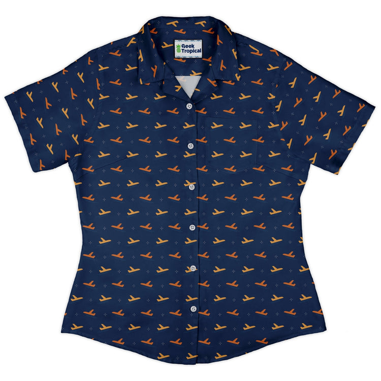 Plane Silhouette Curvy Button Up Shirt Geek Nerd aviation print Design by Zirkus Design q225